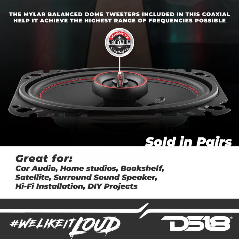 DS18 GEN-X4.6 Coaxial Speaker - 4x6, 2-Way, 135W Max, 45W RMS, Black Paper Cone, Mylar Dome Tweeter, 4 Ohms - Clarity Unparalled by Other Speakers in Their Class (2 Speakers) - Image 3